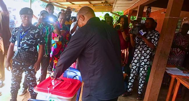 Former presidential candidate, Peter Obi casting his vote during Anambra governorship election