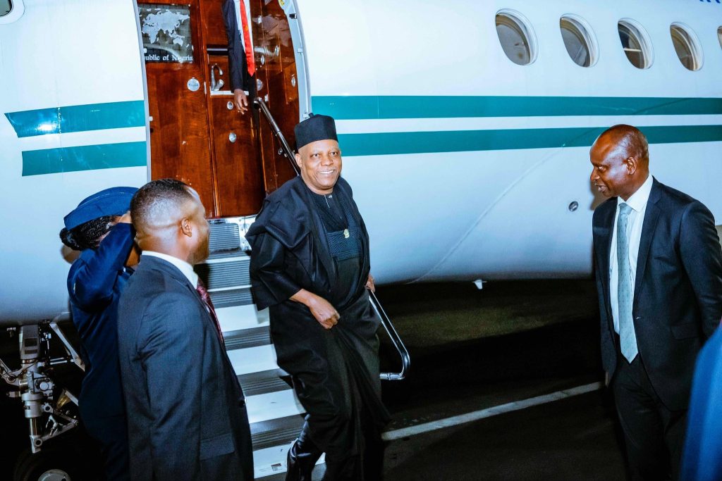 Shettima arrives in Luanda, Angola for 7th AU–EU Summit