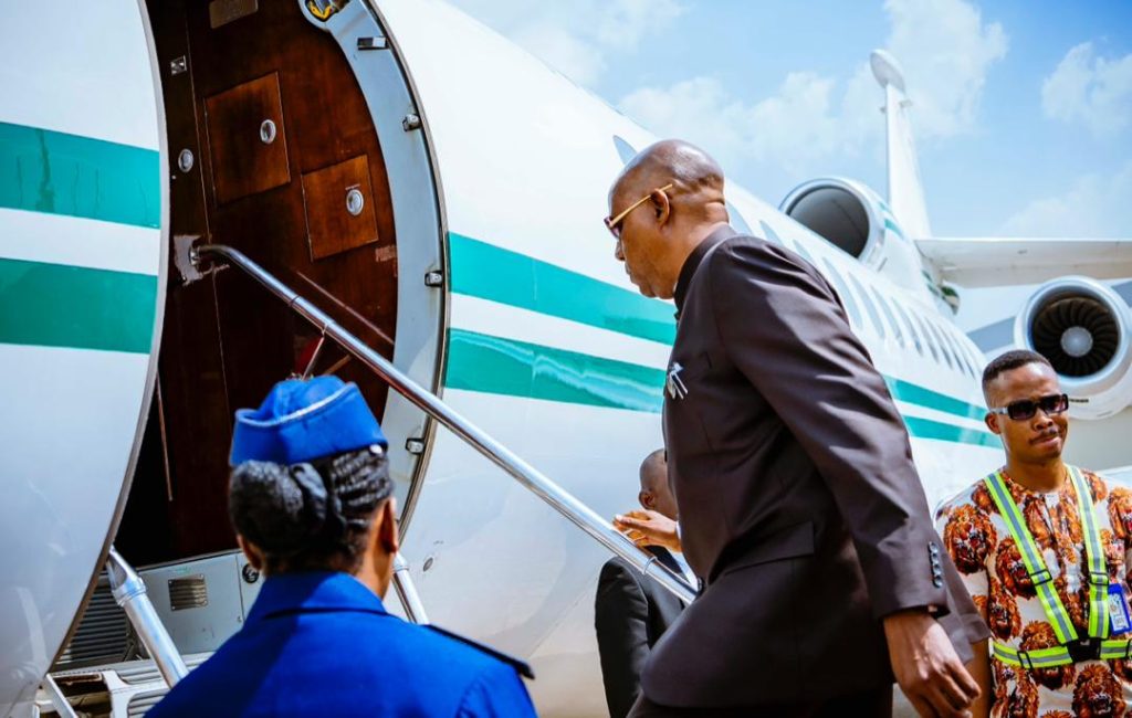 Vice President Kashim Shettima on boarding a presidential aircraft. Photo credit: State House