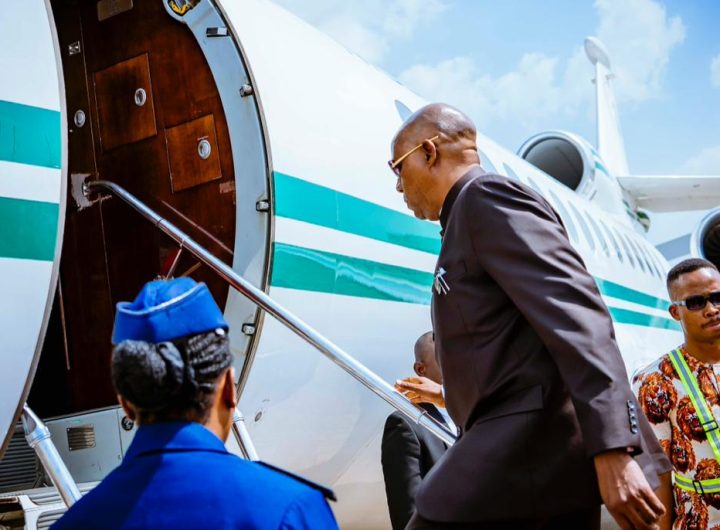 Vice President Kashim Shettima on boarding a presidential aircraft. Photo credit: State House