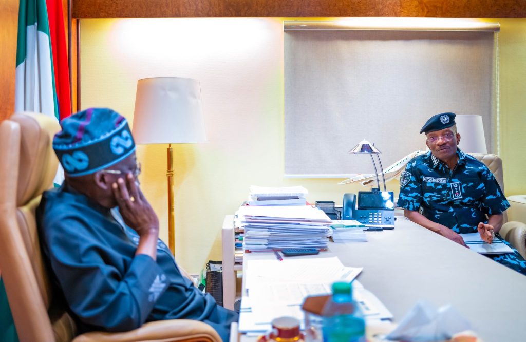 President Bola Tinubu and IGP Kayode Egbetokun. Photo credit: State House