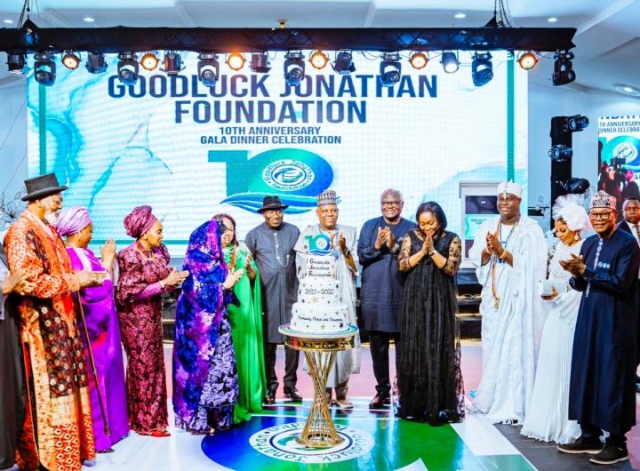 At the Goodluck Jonathan Foundation's 10th anniversary event in Abuja, President Bola Ahmed Tinubu @officialABAT, represented by Vice President Kashim Shettima @officialSKSM , joined former President Goodluck Jonathan, his wife and former First Lady, Dame Patience Jonathan, alongside other high-profile dignitaries to celebrate the foundation's achievements in promoting democracy . Photo credit: State House