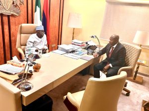 Director-General of the Department of State Services (DSS), Mr. Tosin Adeola Ajayi, briefing President Bola Ahmed Tinubu on the security situation on Friday night.