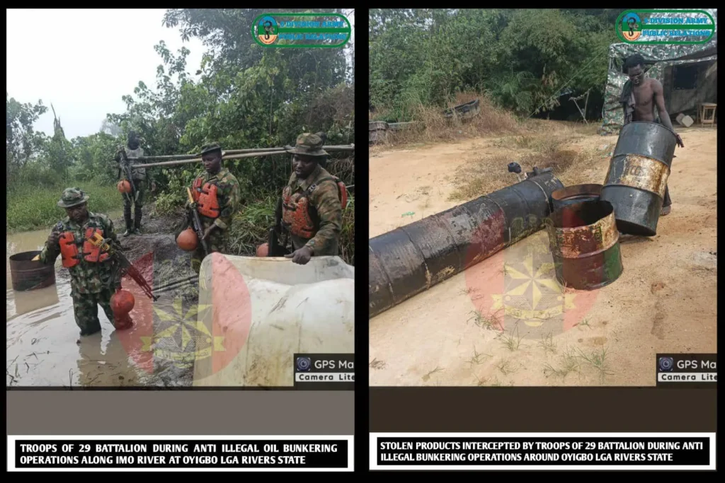 Troops deactivate 7 illegal refining sites, recover over 109,000 litres of stolen products in Niger Delta