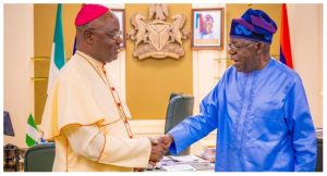 President Bola Tinubu on Tuesday met the Catholic Archbishop of Abuja Diocese, Most Rev. Ignatius Kaigama