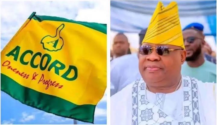 Osun State Governor, Ademola Adeleke and Accord Party logo