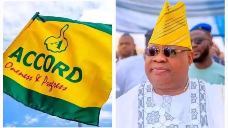Osun State Governor, Ademola Adeleke and Accord Party logo