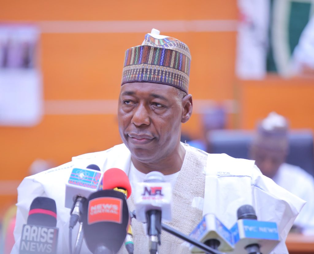 Borno State Governor, Prof. Babagana Zulum presenting the 2026 budget at the floor of the State Assembly on Monday.