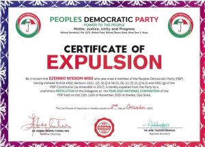 PDP expels Wike issues certificate of expulsion