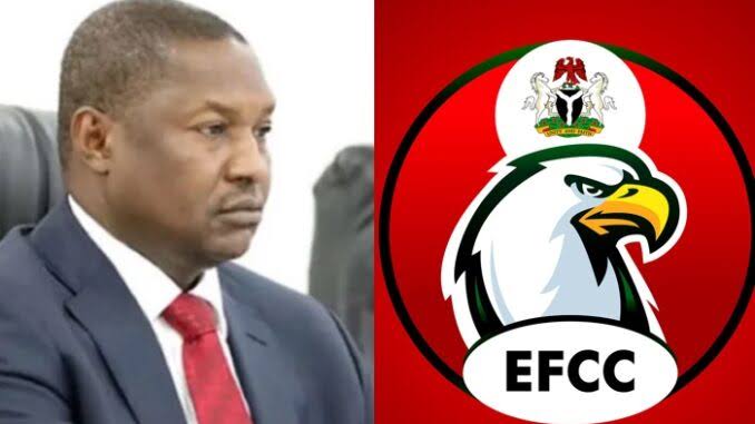 Former AGF Abubakar Malami and EFCC logo