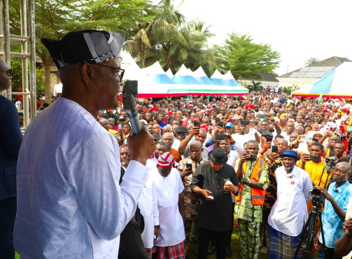 FCT Minister, Nyesom Wike addressing supporters in Rivers State