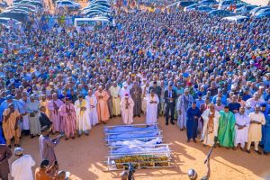 Gombe Governor Inuwa Yahaya attends funeral prayers for 7 journalists killed in car crash