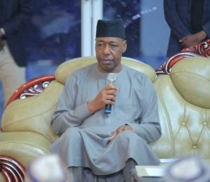 Borno State Governor, Prof. Babagana Zulum addressing armed military troops in Damboa