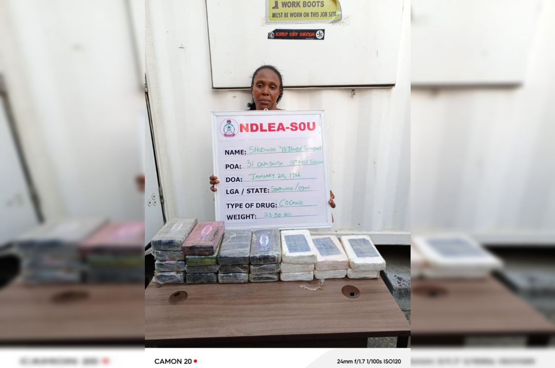 NDLEA arrests female drug kingpin in Lagos with 23.50kg cocaine stashed in her children’s room