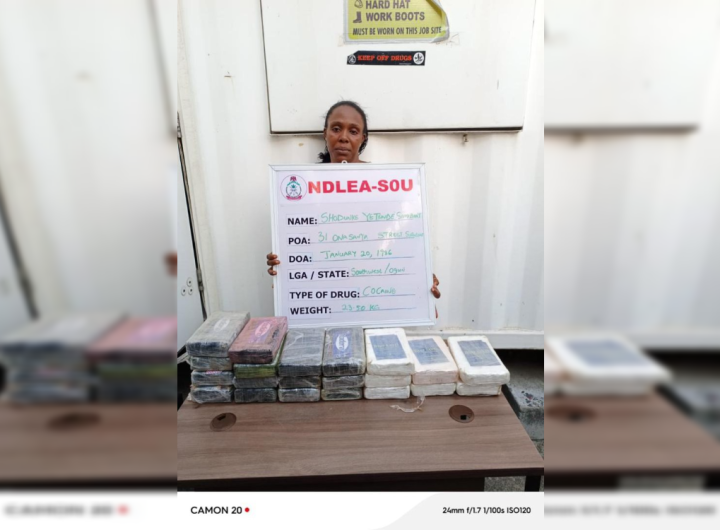 NDLEA arrests female drug kingpin in Lagos with 23.50kg cocaine stashed in her children’s room