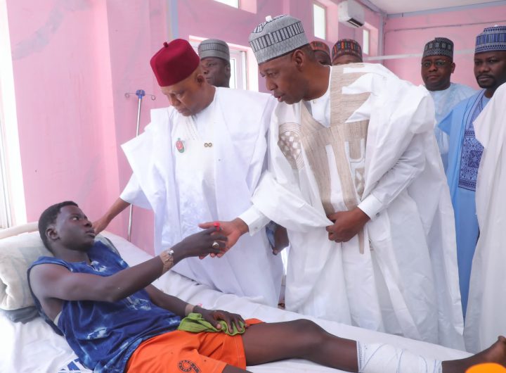 Vice President Kashim Shettima and Borno State Governor, Babagana Zulum, on Friday paid a condolence visit to victims of Maiduguri mosque bomb attack