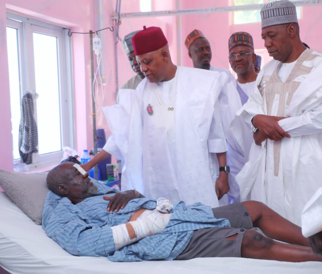 VP Shettima, Zulum visit Maiduguri mosque bomb blast victims 2 Vice President Kashim Shettima and Borno State Governor, Babagana Zulum, on Friday paid a condolence visit to victims of Maiduguri mosque bomb attack
