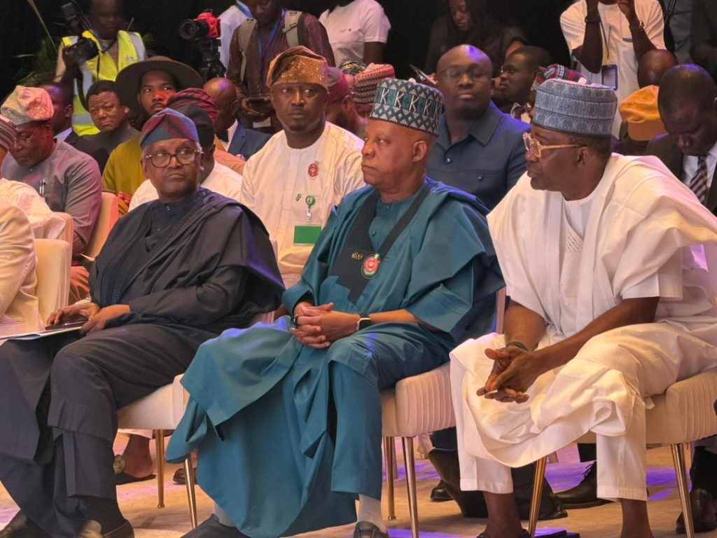 Aliko Dangote, VP Kashim Shettima during the launch of Dangote Foundation scholarship scheme in Lagos