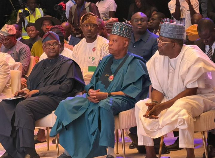 Aliko Dangote, VP Kashim Shettima during the launch of Dangote Foundation scholarship scheme in Lagos
