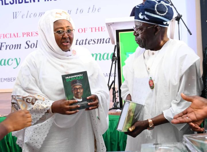 Tinubu Aisha attends Buharis book launch 1