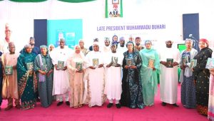 Tinubu Aisha attends Buharis book launch