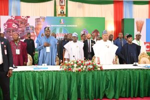 Tinubu, Shettima lead APC leaders to the party’s National Caucus meeting in Abuja
