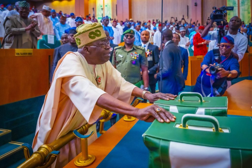 President Bola Tinubu presenting the budget on the floor of the National Assembly
