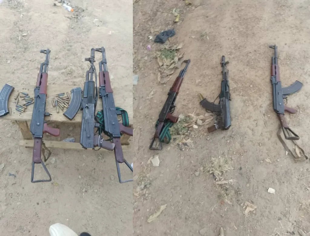 Weapons recovered from the bandits in abuja