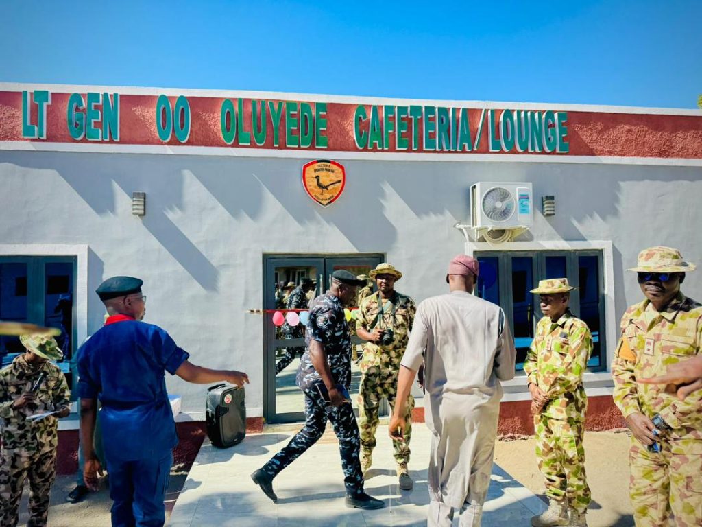 Zulum commissions renovated military facilities in Monguno, hails troops' sacrifice 2 The newly renovated Officers’ Lounge and Cafeteria for personnel of Nigerian Army 3, Division ,Operation Hadin Kai, in Monguno