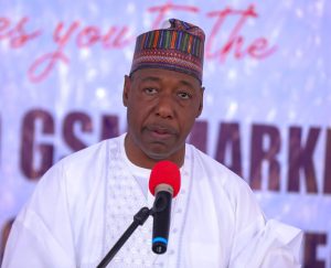 Borno State Governor, Babagana Zulum interacting with the beneficiaries of the youth empowerment scheme