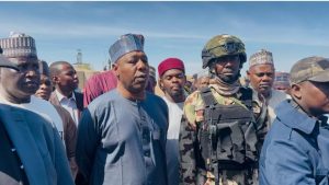 Zulum visits frontline troops in Mairari, inspects dilapidated FGC Monguno
