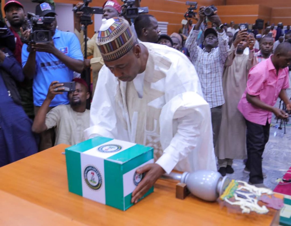 Borno State Governor, Prof. Babagana Zulum presenting the 2026 budget at the floor of the State Assembly on Monday.
