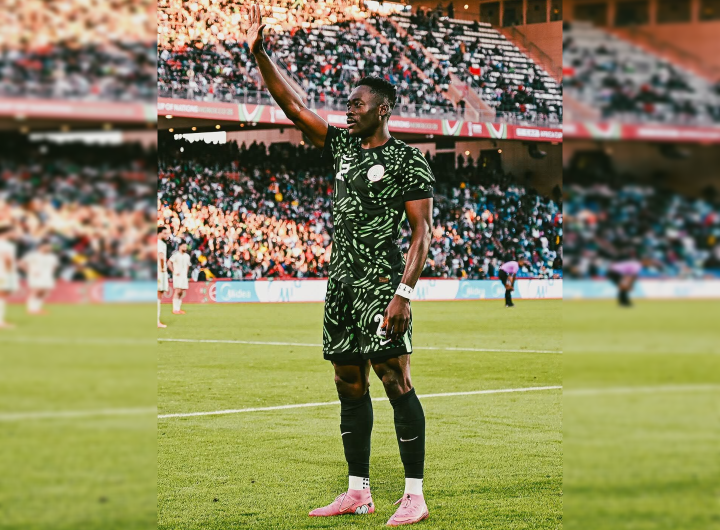 Super Eagles star Akor pays tribute to Patrice Lumumba after scoring against Algeria