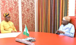 Tinubu in a closed door meeting with Governor Makinde at Presidential Villa Abuja