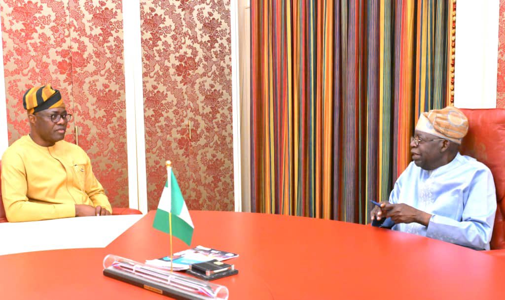 Tinubu in a closed door meeting with Governor Makinde at Presidential Villa Abuja