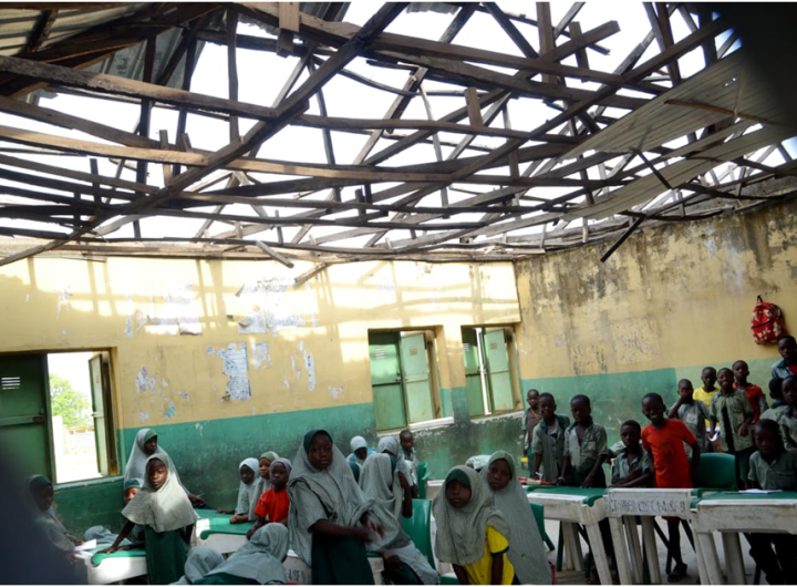 Dilapidated school building classroom