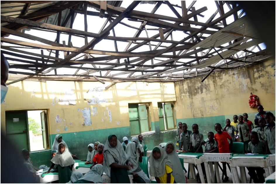 Dilapidated school building classroom