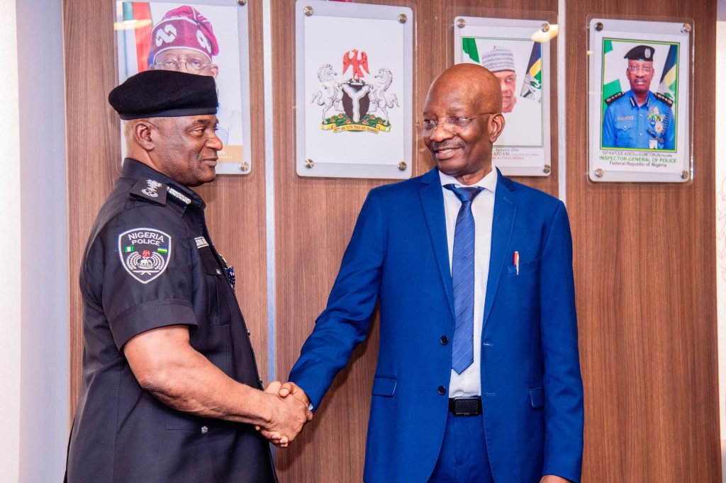 Acting IGP Olatunji Disu assumes duty as 23rd IGP 2 New acting IGP Olatunji Disu and outgoing IGP Kayode Egbetokun (rtd) during the handover ceremony at the Force Headquarters Abuja