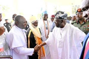 President Bola Tinubu in a handshake with the President of the Christian Association of Nigeria (CAN), His Eminence, Archbishop Daniel Okoh, at the National Traditional and Religious Leaders Summit on Health at the State House, Abuja, on Tuesday, February 17, 2026