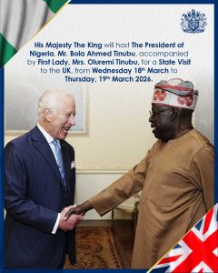 Tinubu to visit UK as King Charles hosts first Nigerian