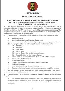 nigerian Army recruitment list