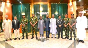 PHOTONews: President Tinubu meets Defence Minister, service and intel chiefs in Abuja