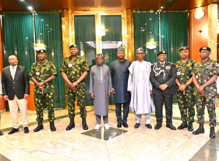 PHOTONews: President Tinubu meets Defence Minister, service and intel chiefs in Abuja