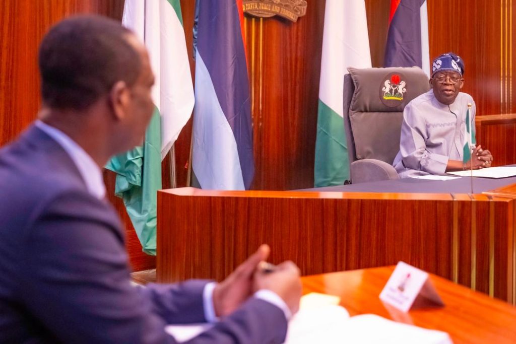 President Bola Tinubu and the newly sworn in Minister of State for Finance, Taiwo Oyedele