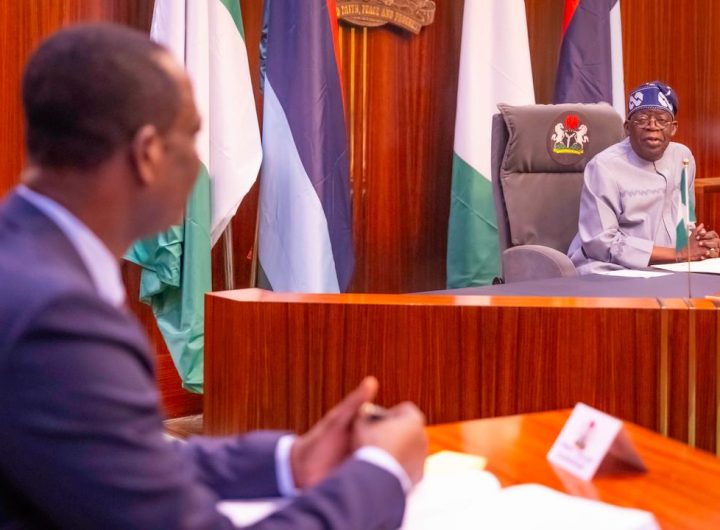 President Bola Tinubu and the newly sworn in Minister of State for Finance, Taiwo Oyedele