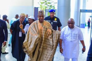 Borno State Governor, Babagana Zulum attends the book launch and 60th birthday celebration of veteran journalist and Director of News at TVC, Babajide Otitoju.