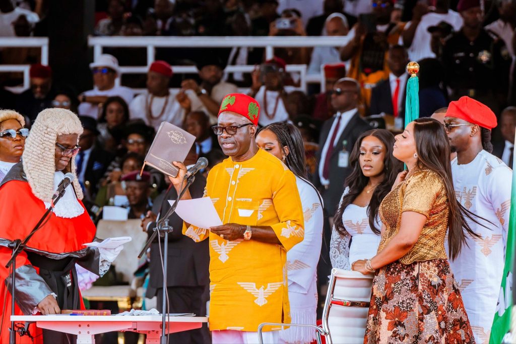 Shettima commends Soludo's contributions to nation building 2 Aambra State Governor, Charles Soludo, takes his oath of office at the Alex Ekwueme Square in Akwa on March 17, 2026.