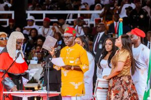 Aambra State Governor, Charles Soludo, takes his oath of office at the Alex Ekwueme Square in Akwa on March 17, 2026.