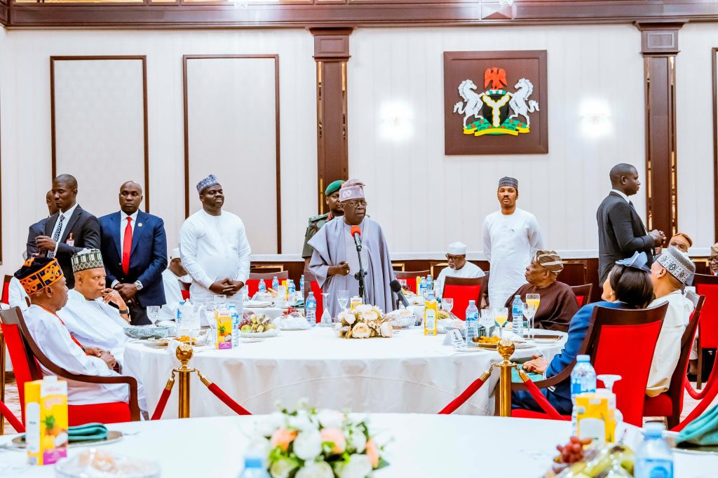 His Excellency, President Bola Ahmed Tinubu, GCFR, was joined by Vice President Kashim Shettima as he hosted Media Executives, the Newspaper Proprietors Association of Nigeria, and the Guild of Editors to an Interfaith Breaking of Fast, marking both Ramadan and Lent, at the State House Banquet Hall in the Presidential Villa, Abuja, on Friday. See photos below: