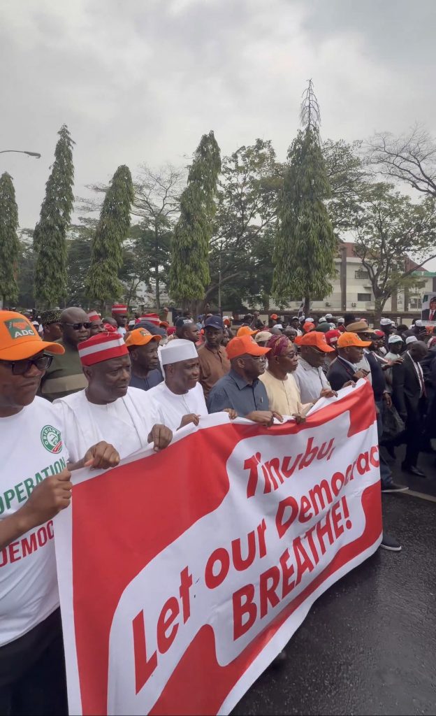 Atiku, Obi, Kwankwaso lead opposition protest in Abuja, demand INEC recognize David Mark-led ADC leadership 2 Atiku, Obi, Kwankwaso lead opposition protest in Abuja, demand INEC recognize David Mark-led ADC leadership